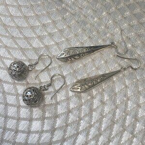 925 Sterling Silver Dangle Earrings – Filigree Ball & Long Drop Lot